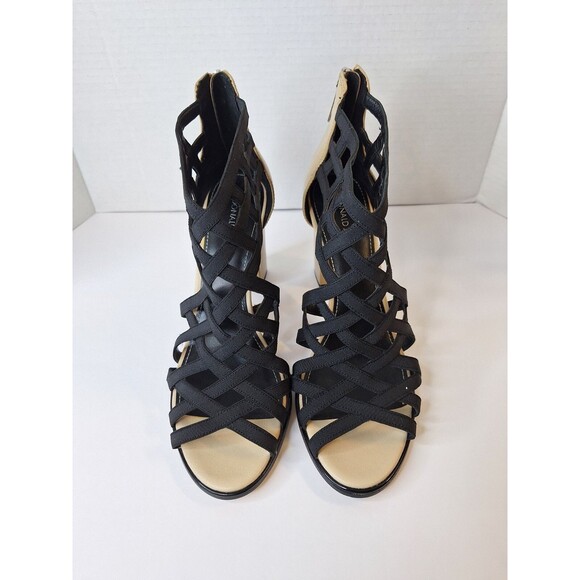 DONALD J PLINER Leather Caged Chunky Heels Sz 9.5M Black/Tan Zip Party Office - Picture 3 of 12